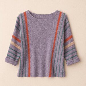 Dokotoo Retro Boho Open Knit 3/4 Sleeve Batwing Lightweight Purple Sweater XL
